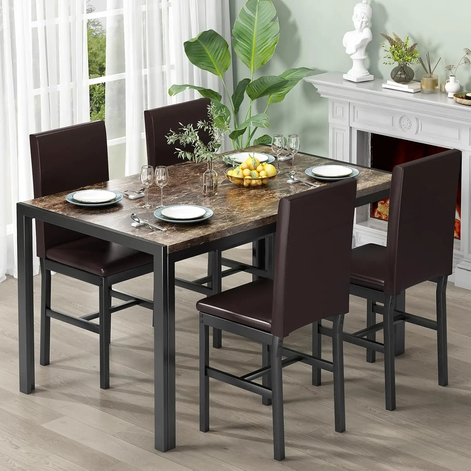 Recaceik Dining Table Set for 4 with Modern Design, PU Leather Chairs, Space-Saving Dinette Table for Small Spaces in Home Kitchen Furniture Dinner