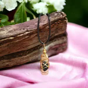 White Selenite and Black Tourmaline Necklace, Selenite with tourmaline for protection, cleansing, motivation, healing, wire wrapped gemstone necklace, Wire wrapped crystals, combination necklace