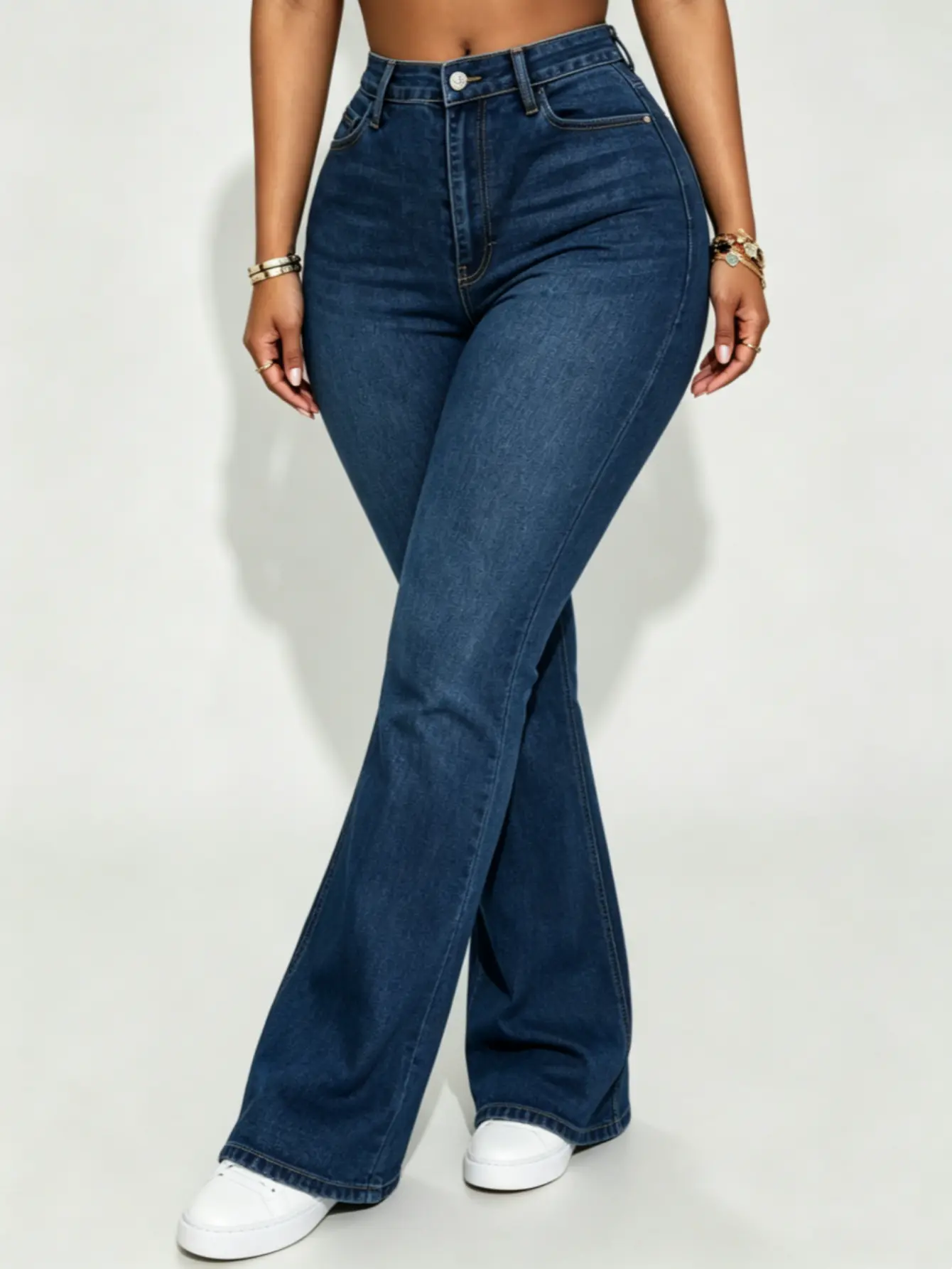WH53 High Waisted High Stretch Denim Jeans for Women Flare Leg Bootcut Denim with Pockets Trendy & Flattering