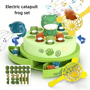 Jumping Frog Electric Turntable Toy, Includes 11 Small Frogs + 2 Fishing Nets, Multiplayer Interaction, Best Birthday Gift for Kids over 3 Years