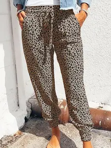 Women's Loose Fit Leopard Print Tie Waist Cargo Pants, Casual Long Pants for Daily Wear, Comfortable and Stylish Bottoms