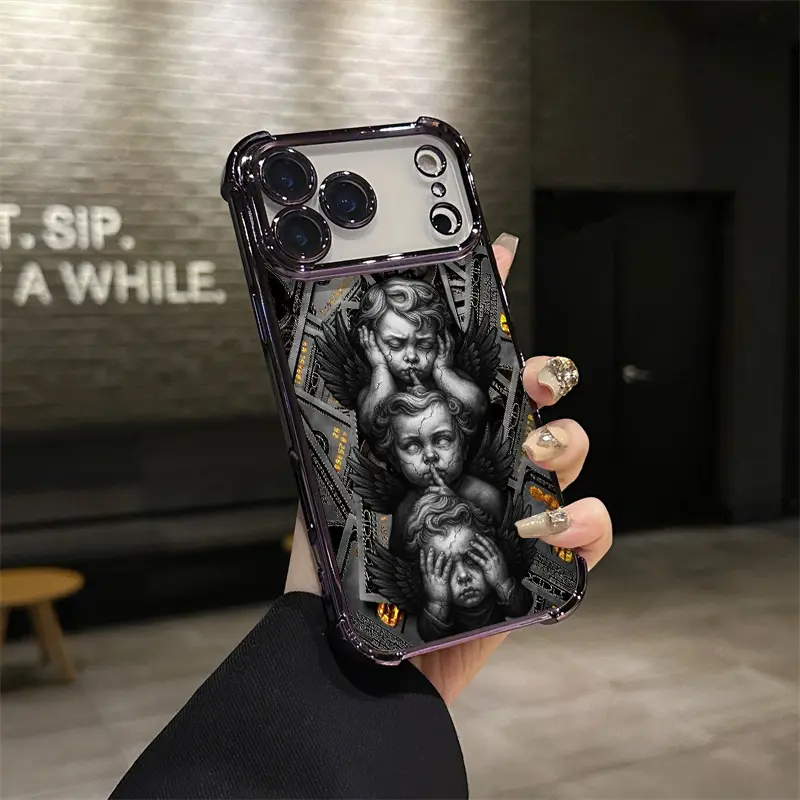 Little angel Pattern Aesthetic Electroplated TPU Casing For iphone 17 PRO MAX Air 16 Pro Max PLUS 15 14 13 12 11 Four Corners Anti-Fall Transparent Casual Soft Silicone Phone Cases