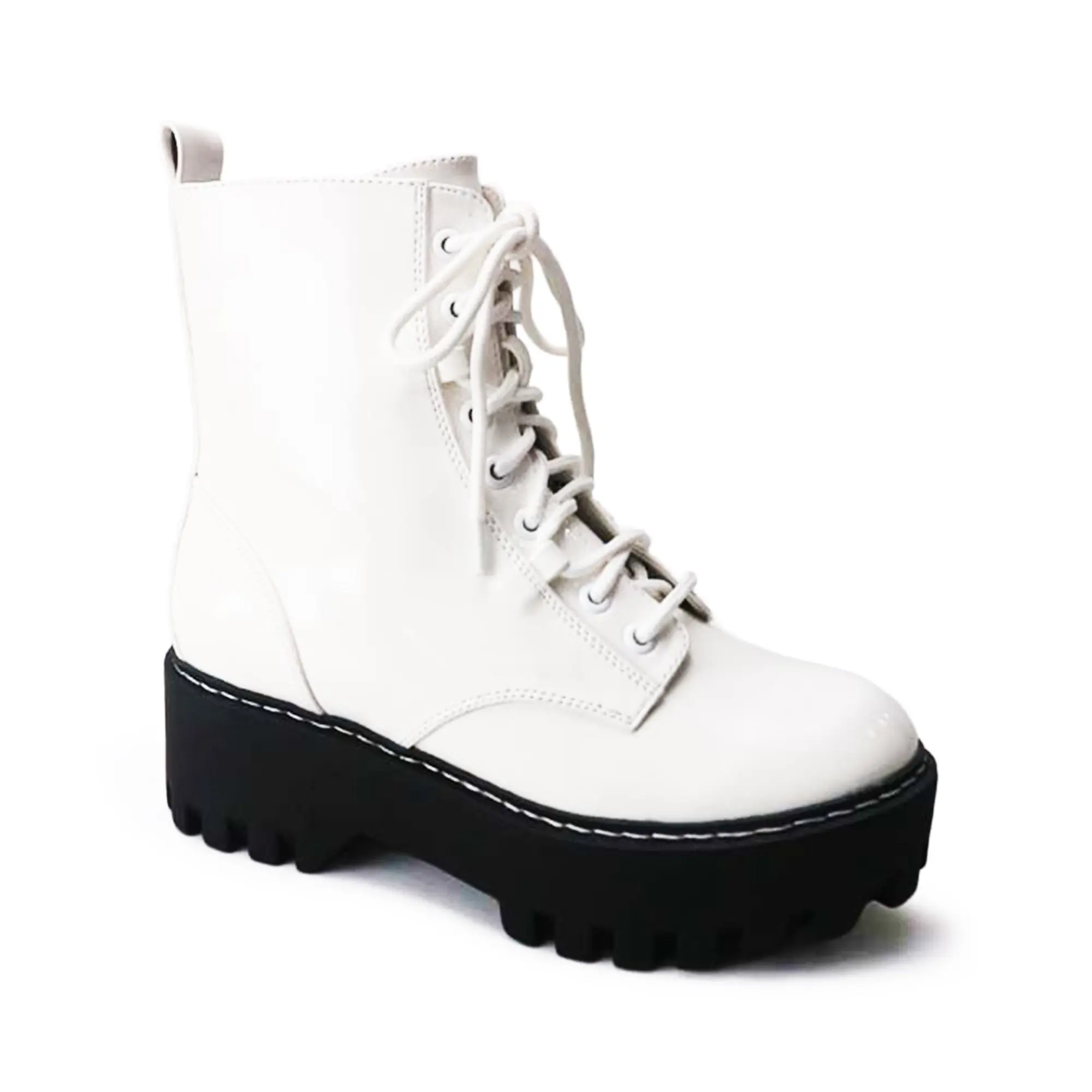 Staging – White Patent Boots