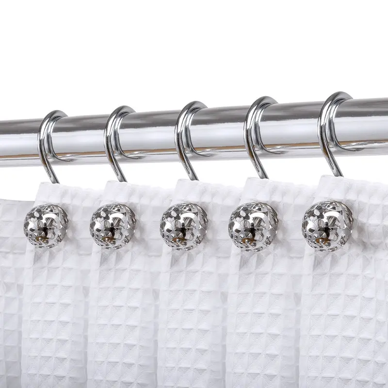 212 MAIN Sturdy Heavy-Duty Metal Shower Curtain Hooks Set - 12-Piece Polished Chrome, Women's Owned, Rustproof, Easy-Install Bath Decor Bathroom Accessory for Curtain or Liner, Twelve Pieces