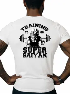 Men's Goku Super Saiyan Graphic Tee, Casual Short Sleeve Training Top, Anime-Inspired Fitted Sportswear for All Seasons