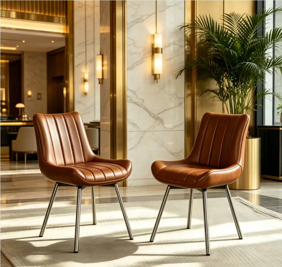 Bellemave Modern Brown PU Leather Dining Chairs (Set of 2 Seats) - Sturdy Metal Legs, FSC-Certified Frame, Assembly Required, 16.50 x 19.30 x 31.00 in