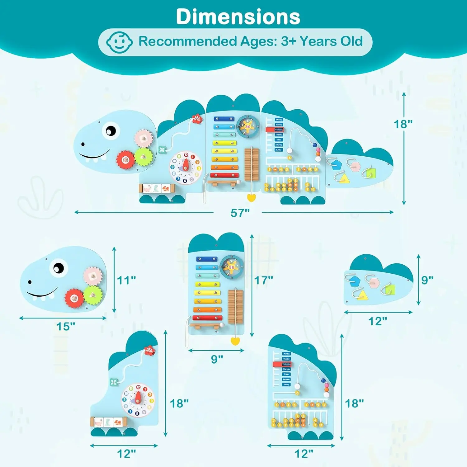 Dinosaur Blue, 57” x 18” x 0.5” (L × W × H)