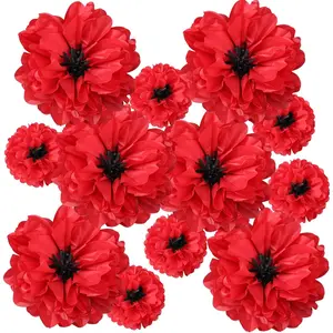Large Colorful Tissue Paper  Giant Fiesta Paper Pom Poms Mexican Birthday Decorations for Wall Wedding Backdrop Centerpiece Party Supplies (20" and 10",Red, Black,12 Pcs)