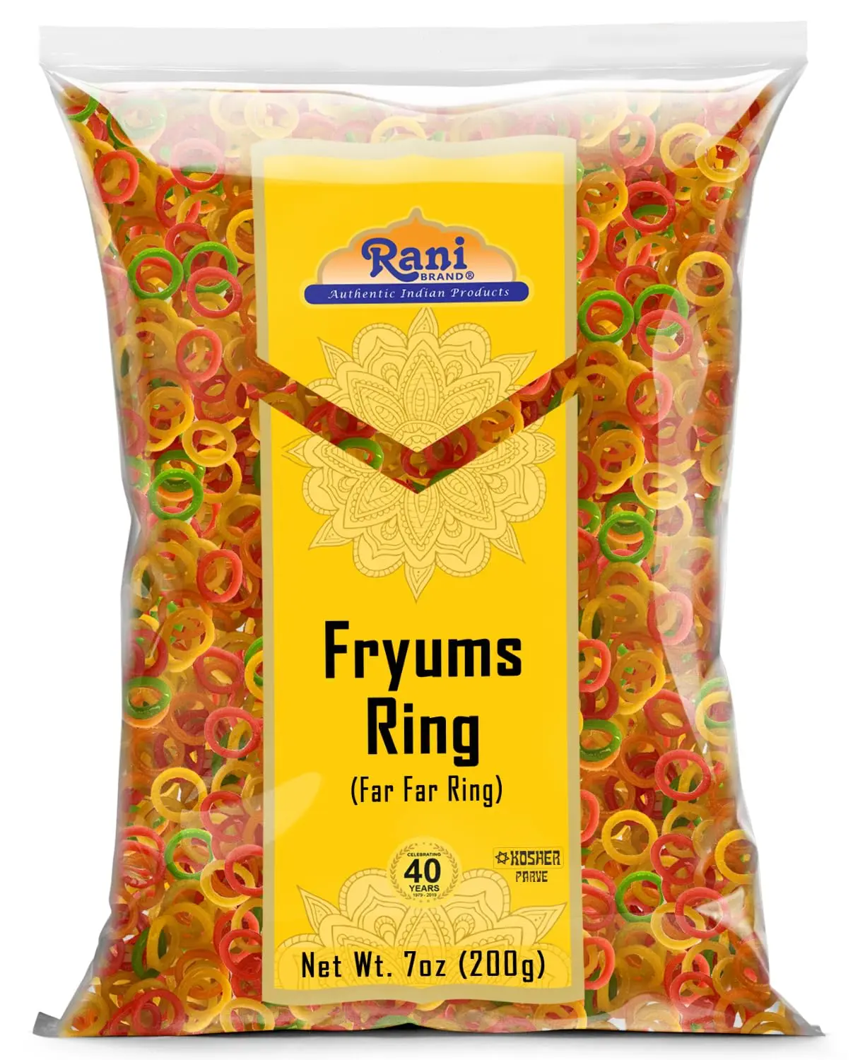 Rani Far Far / Fryums (Wheat & Tapioca Pellet) Ring Shape 7oz (200g) ~ Vegan, Kosher, Uncooked, Used to Make Papad, Bhungra / Chip Snack