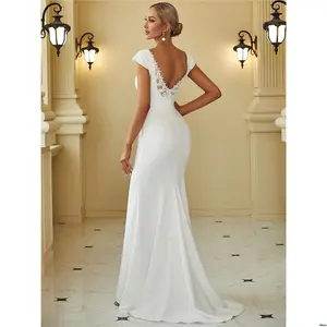 Dress Neck Minimalist Elegant V - Lace Patchwork Backless Wedding