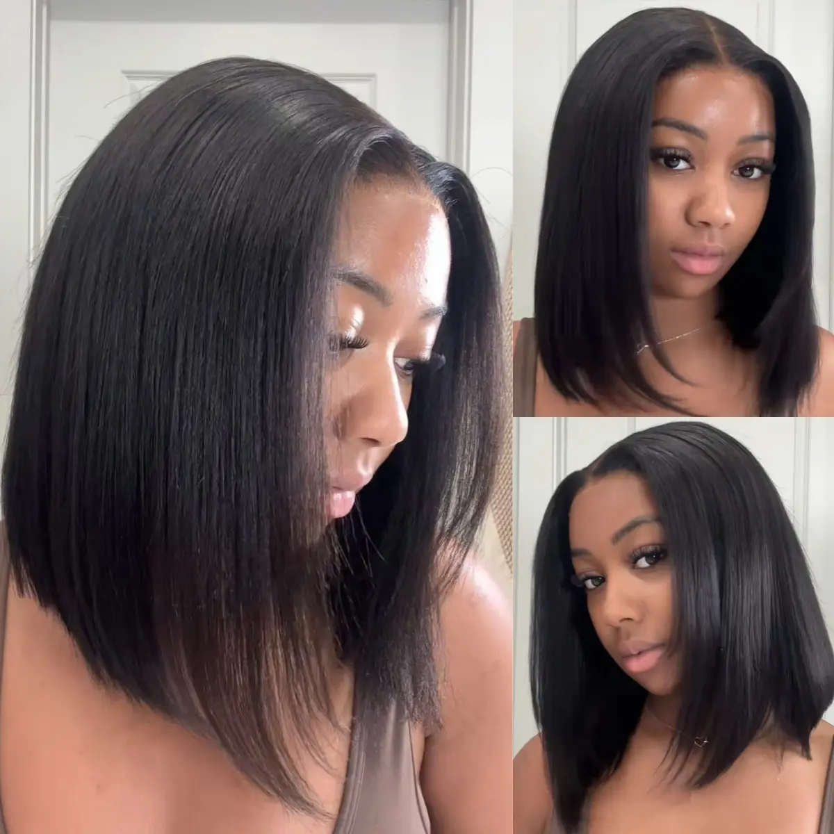 UNice Glueless Yaki Straight Short Bob Wig with Drawstring Pre-cut 7x5 HD Lace Human Hair Wigs with Bleached Knots Beginner Friendly Natural Hairline Summer Wig Tiktokshopsummersale