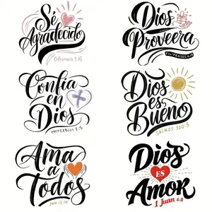 Spanish Inspirational Bible Verse Heat Transfer Sticker, 6 Counts/set Washable Vinyl Iron-on Patch for DIY T-shirts, Hoodies & Sweatshirts, Craft