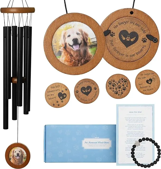 Pet Memorial Wind Chime Gift Set 28" - Dog Memorial Gifts-Loss of Dog Sympathy Gift to Comfort a Friend-Dog Wind Chimes for Pet Memorial Gifts, Photo Personalized Pet Loss Gifts-Dog Remembrance Gift