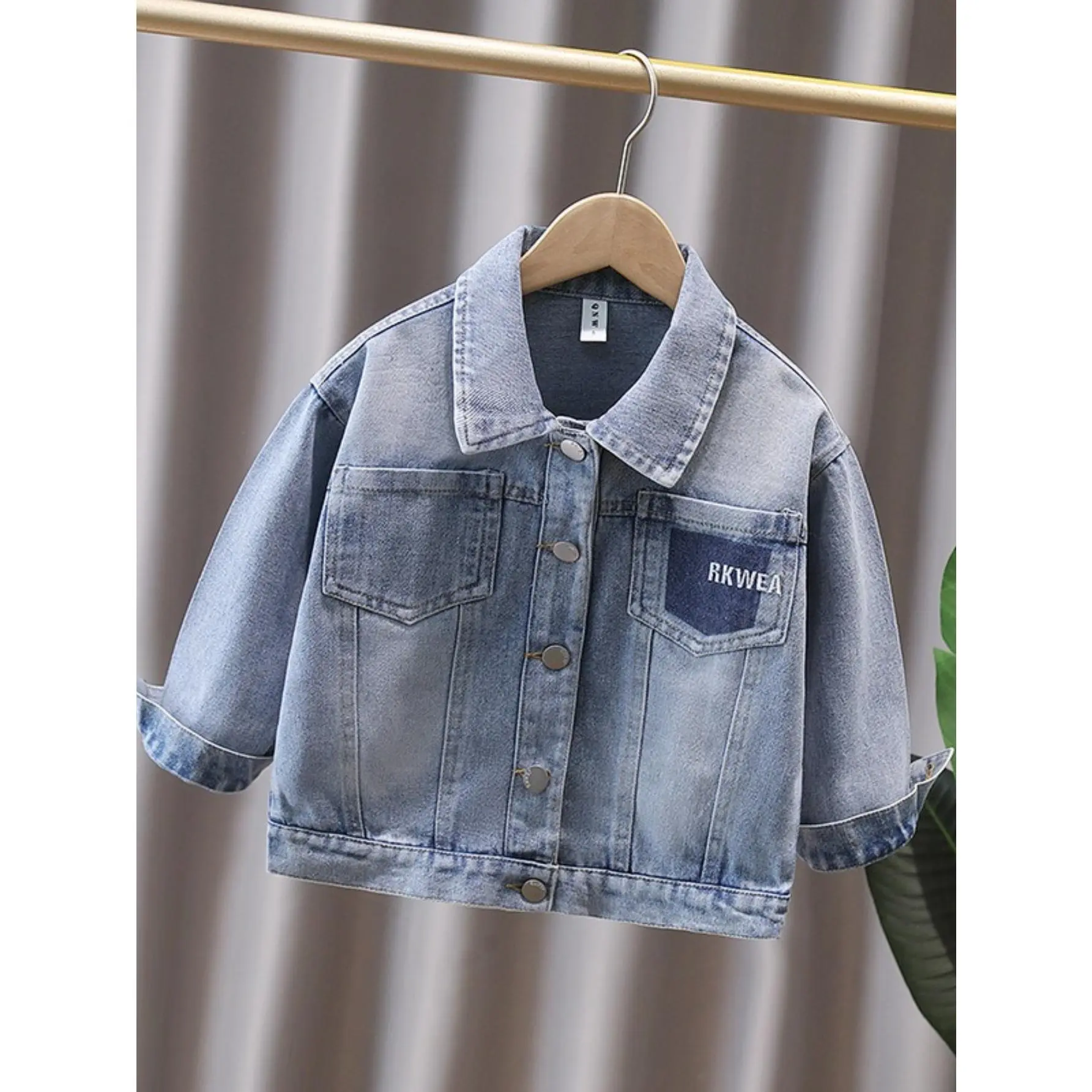 Boys Denim Jacket Casual Outerwear Versatile Korean Style Layering Piece for Kids 3-12 Years, Solid Color Spring Fall Essential Coat, Machine Washable with Korean Collar for Everyday Wear