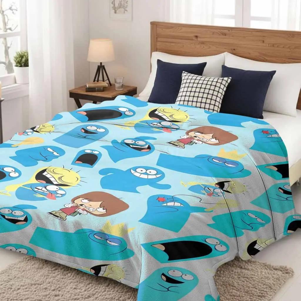 Foster's Home for Imaginary Friends Cartoon Character Flannel Blanket: Breathable Lightweight Cozy Throw Blanket with Whimsical Colorful Animated Pattern, Soft Fluffy Bedding for Sofa Bedroom Gift, Cute Aesthetic Decor