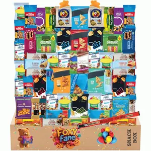 Foxy Fane 60-Count Holiday Gift Box - Assortment of 60 Healthy Snacks & Treats - Perfect Variety Pack for Back to School, Easter, Christmas & New Year’S - Great for Family, Friends, or Office Gifting