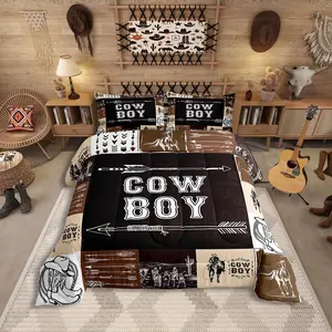Feelyou Western Theme Comforter Set - Rustic Country Bedroom Bedding Set with Horse, Tribal Arrow, Wild West Desert, Cowboy Boots, Grid Designs, Decorative Bedding Quilt Duvet Insert, Decorative Bedding Set