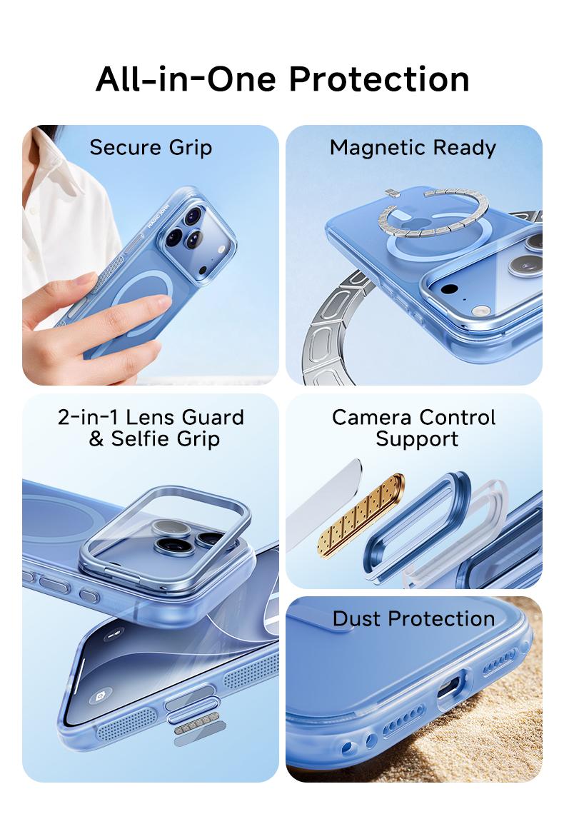MAGIC JOHN Case for iPhone 17 Pro Max, Magnetic Case with Comfortable Non-Slip Grip, 180° Multi-Angle Camera Stand, MagSafe Compatible, Full Camera Lens & Camera Control Protection