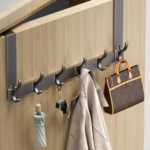 Space Aluminum Door Hook, Adjustable Wall-Mounted Clothes and Hat Hooks, Easy Installation No Drilling, Bedroom and Bathroom Storage