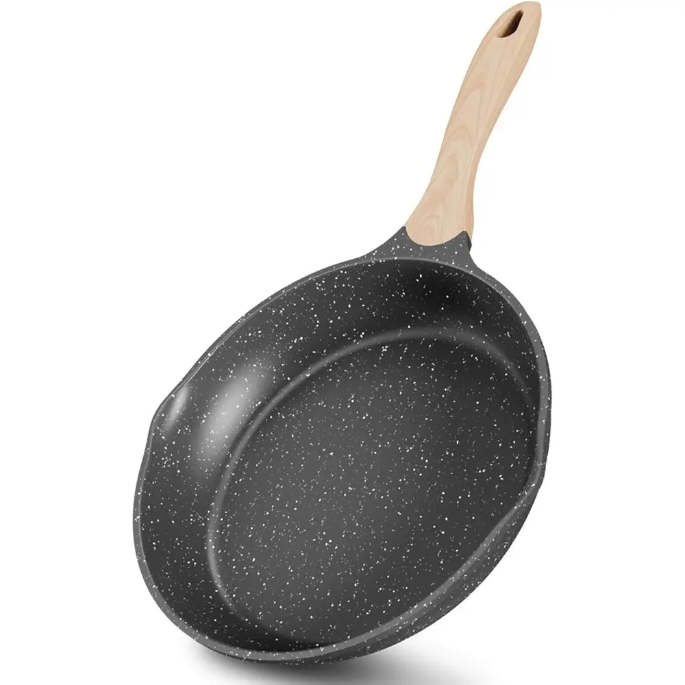 12.5 in Round Induction-Safe Aluminium Nonstick Frying Pan, Stone-Coated Everyday Cookware with Heat-Resistant Handle for Eggs, Bread, All Stoves (Grey)