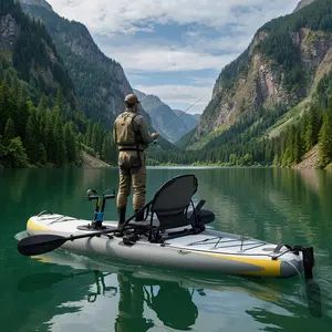 12FT Inflatable Fishing Hybrid with Pedal System, PVC Hybrid, Aluminum Seat, Rudder System, And Additions Included, Yellow