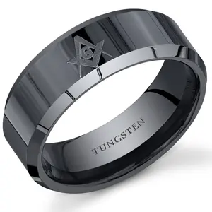 Men's Masonic Gateway Symbol 8mm Black Tungsten Band Daily Birthday Male