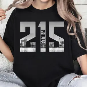 100% Cotton Vintage Philadelphia Philly 215 Area Code Skyline T-Shirt