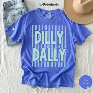 Comfort Colors Spring Stripes T-shirt, Preppy Women's Tee, Dilly Daily Summer Shirt, Gift for Love, Trendy Casual Shirt for Her - Printfamily