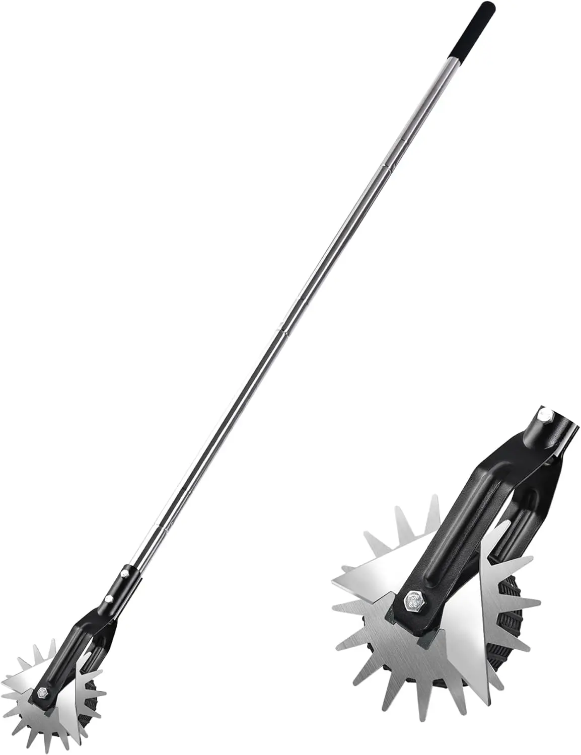 Wheel Rotary Edger Lawn Tool, Grass Edge Trimmer, Sidewalk Manual Lawn Edger,  3 Sections Stainless Steel Handle with Cushion Grip, 58.3-Inch