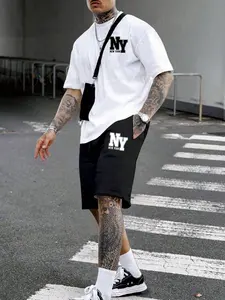 Men’s NY Print Oversized T-Shirt & Baggy Shorts 2-Piece Set | Breathable Soft Fabric, Casual Streetwear Fit, Multi-Wear Outfit for Gym, Daily & Weekend Hangouts