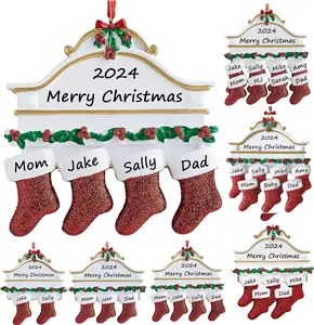 Personalized Christmas Ornaments 2024 Family Christmas Stocking Ornament with Names Customized Family Ornaments for Christmas Tree...