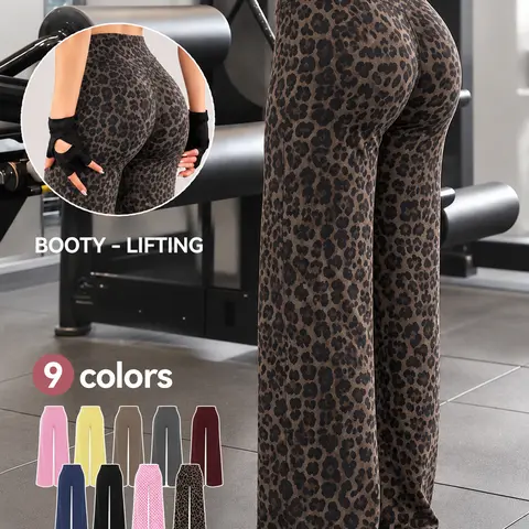 Women's High Waist Straight-Leg Yoga Pants – Butt Lifting, Slim Fit Workout & Fitness Trousers Minimalist, Leopard, Cheetah, Polka Dot Print & Solid Color