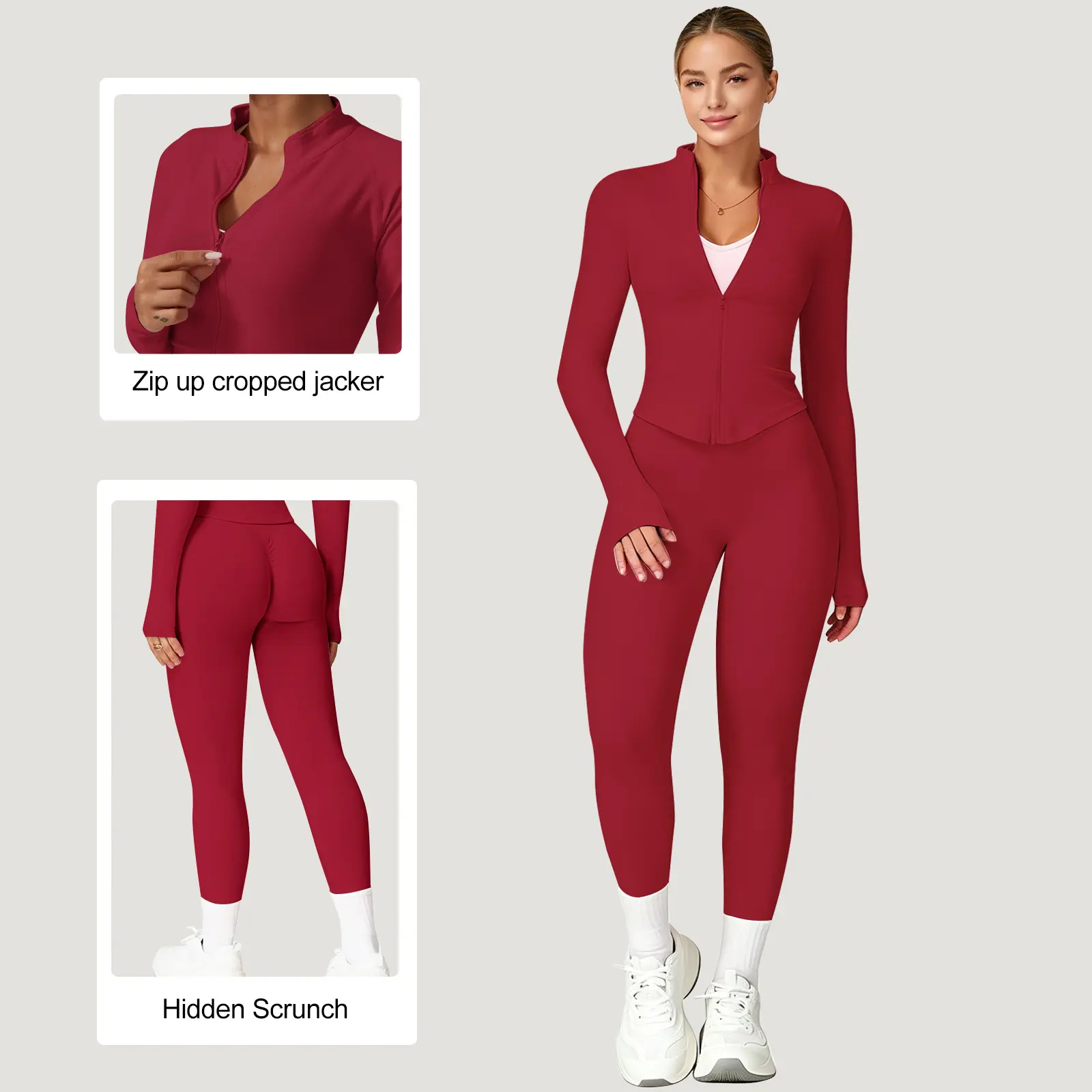 Jetjoy Workout Sets for Women 2 Piece, Zip Front Stand Up Collor Jacket Tank Top+Mid Waist Leggings Sets Gym Yoga Work Out Clothes, Matching Mid Waist Leggings Sets Gym Outfits Work Out Clothes Soft Soft Athletic