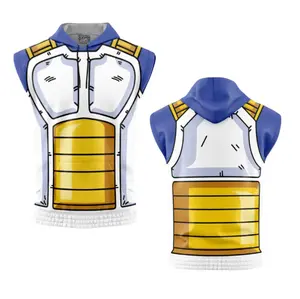 Vegeta Saiyan Battle Suit DBZ Sleeveless Hoodie Medium Anime Design High-Performance Polyester Blend Breathable Flexible Eco-Friendly Inks