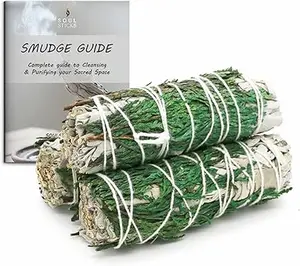 Holly Floral Sage Smudge Sticks with Smudge Guide, 3-Pack