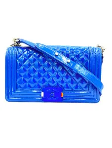 Pre-owned CHANEL Patent Calfskin Leather Shoulder Bags BOY FLAP QUILTED PLEXIGLASS PATENT MEDIUM ROYAL BLUE