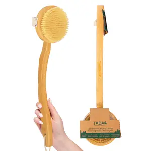 1pc Bamboo Bath Detachable Long Handle Body Brush, Exfoliating Wooden Brush Wet & Dry Brush, Remove Dead Skin, Soft Skin Smooth