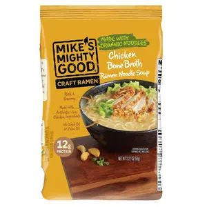 Mike’s Mighty Good Fried Garlic Chicken Soup – 7-Pack 2.2oz Each – Meat Ramen with Organic Noodles – Fried Garlic Chicken Flavor – Instant, Quick Meal – Protein Ramen – Healthy Noodle Pack with Rich Broth