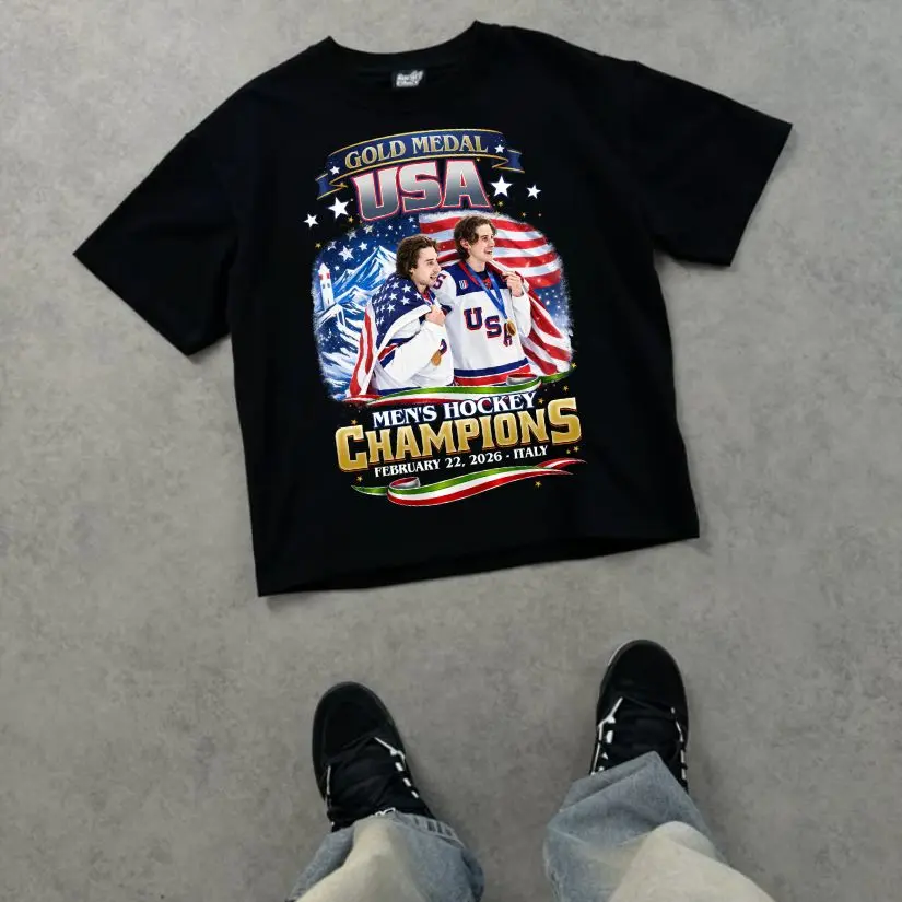 USA Mens Hockey Gold Medal Champions 2026 Italy Shirt Sports Tee Fashion Cotton, Full Colors, Full Sizes, For Men, For Women
