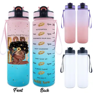 32oz Water Bottle, 1 Count Black Girl Pattern Sports Water Bottle with Time Scale, Portable Drinking Bottle for Home Office School Outdoor, Drinkware