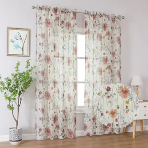 Crushed Sheer Curtains 84 Inch Length 2 Panels Set, Sheer Floral Curtains Crushed Sheer Curtains 84 Inch Length 2 Panels Set, Sheer Floral Curtains