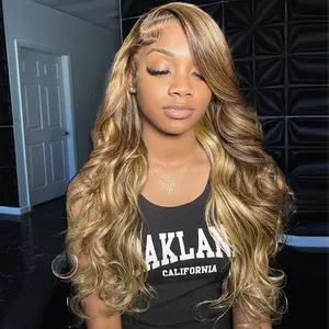 【30 Inch Only $99.99】13X6 Highlight Ombre Lace Front Wigs Human Hair Honey Blonde Wig Human Hair P4/27 Color Ombre Body Wave Lace Front Wigs Human Hair Drawstring 360 HD Full Lace Frontal Wigs for Black Women Pre Plucked 180% Density Highlight Wig