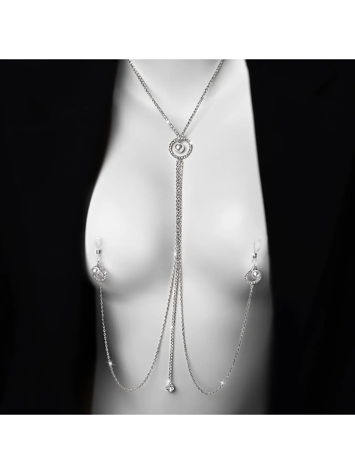 Pearl fringed pendant necklace with diamonds - an elegant and fashionable piece that exudes a sexy allure. A body chain or breast chain. Exquisite chain jewelry Fashionable jewelry accessories Fashion Jewelry Party