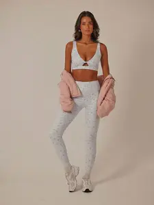 SLYNVIA  Floral Print Twist Front Crop Top and Legging Active Gym Two Piece Set