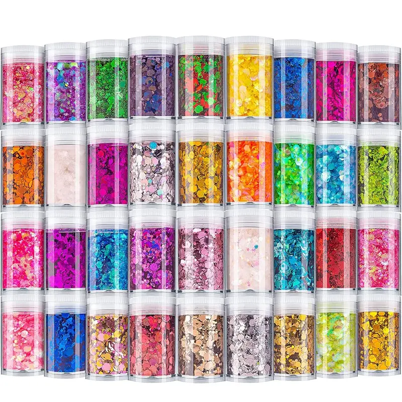 36 Colors 5g Glitter Powder Set, Glitter Kit, Chunky and Fine Sequins for Nail Art, Nail Art Supplies, Glitter Nails, Face & Body Makeup, Resin Crafts, Cosmic Shimmer for Stage, Parties, DIY Projects