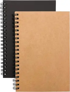 Soft Cover Spiral Notebook Journal 2-Pack, Blank Sketch Book Pad, Wirebound Memo Notepads Diary Notebook Planner with Unlined Paper, 100 Pages/ 50 Sheets, 7Inchx 4.75Inch (Brown and Black) journal chunky  sketchbooks