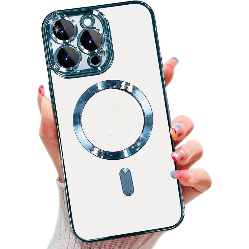 For iPhone17 16 15 14 13 12 11 Pro max Plus MagSafe Cases with Camera Lens Protector Full Protection Clear Magnetic Case Compatible with MagSafe Elegant Anti-Scratch Case Cover Shockproof Protective Case for 17 Pro Max