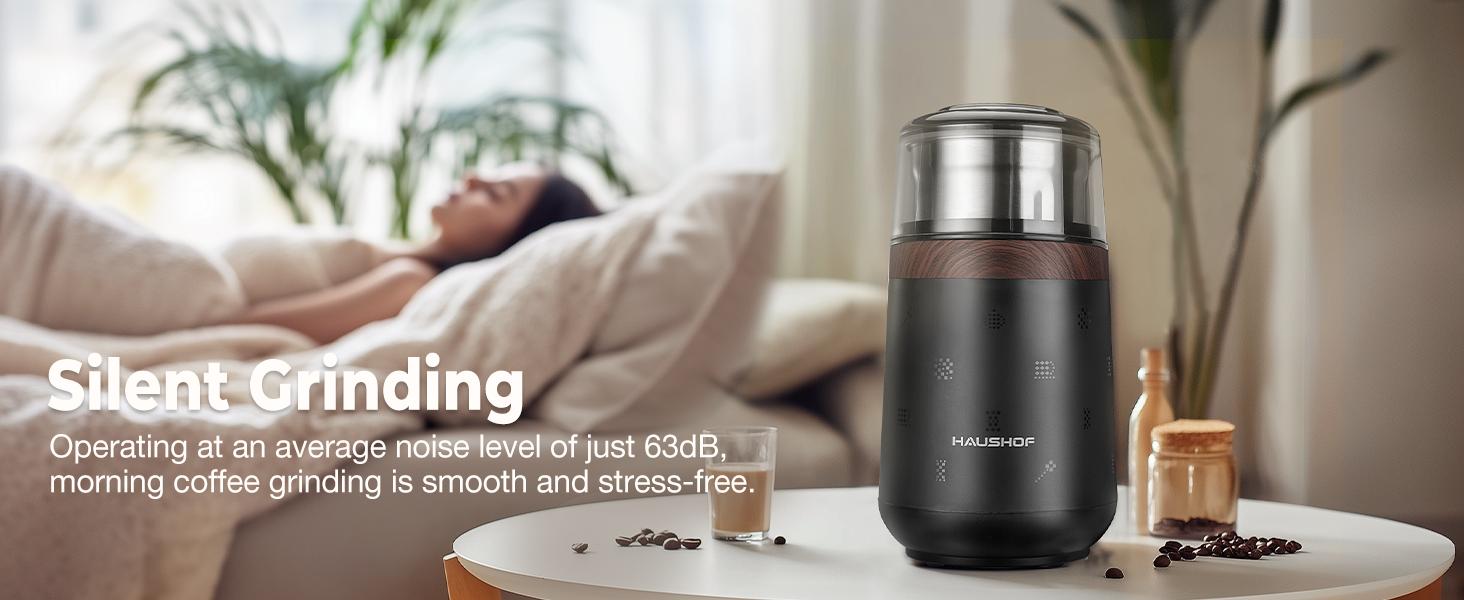 HAUSHOF Coffee Grinder Electric, One Touch Design, Spice, Herb, Grinder for Coffee Bean Spices and Seeds with 1 Removable Stainless Steel Bowl, Dry Grinder-Black