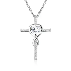 Sterling Silver Faith Cross Necklace Elegant Heart Love Knot Cubic Zirconia Pendant for Women Trendy Hypoallergenic Luxury Fashion Daily Wear Necklace Accessory Wedding/Party Birthday Christmas Commemorative Anniversary Jewelry Gifts