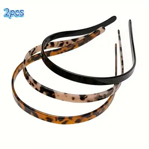 2pcs Turtle Shell Pattern Headbands, Classic Leopard Print Teen Hair Accessories, Front Bangs Hair Clips, All Seasons, Daily Wear